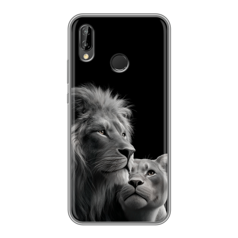 Силиконовый противоударный чехол на Huawei P20 Lite с принтом Лев кошки Силиконовый противоударный чехол на Huawei P20 Lite с принтом Лев кошки
