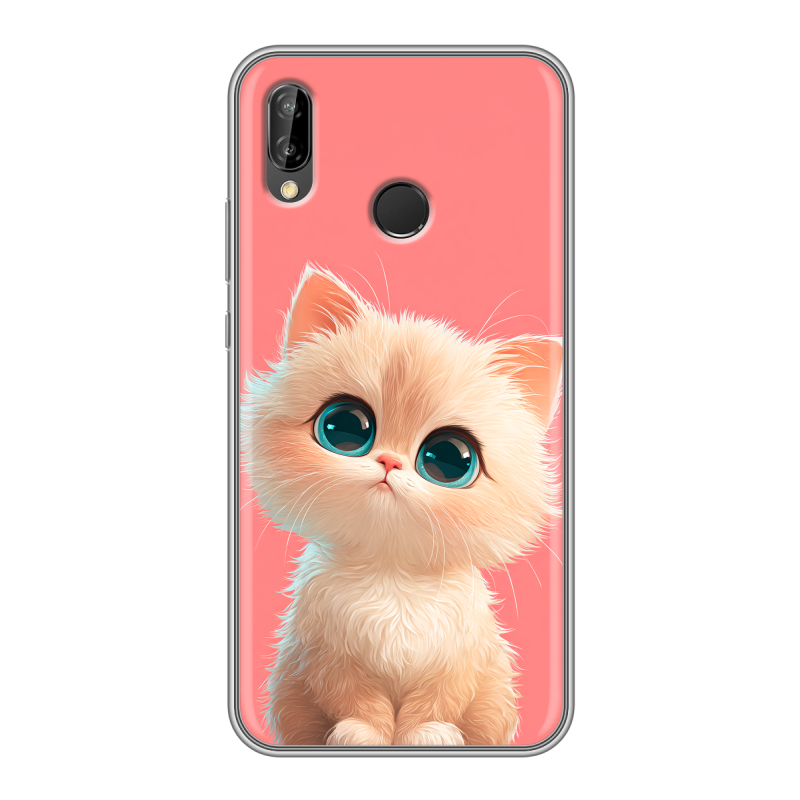 Силиконовый противоударный чехол на Huawei P20 Lite с принтом Розовый котенок Силиконовый противоударный чехол на Huawei P20 Lite с принтом Розовый котенок