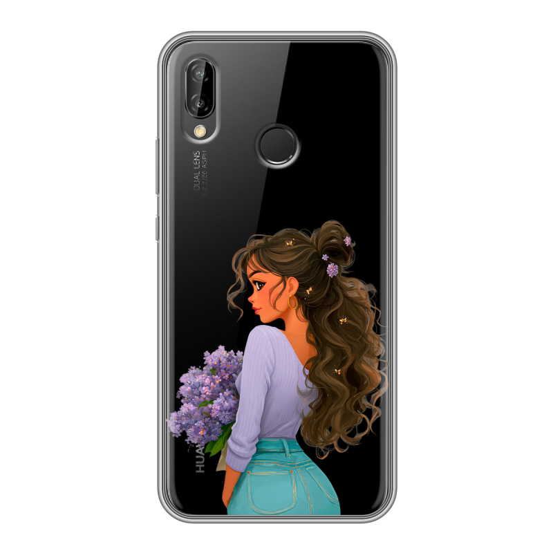 Силиконовый чехол на Huawei P20 Lite с принтом девушка цветы Силиконовый чехол на Huawei P20 Lite с принтом девушка цветы
