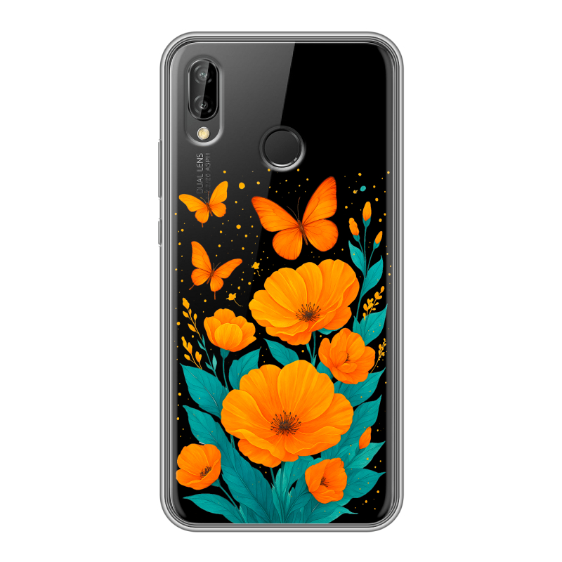 Силиконовый чехол на Huawei P20 Lite с принтом цветы бабочки Силиконовый чехол на Huawei P20 Lite с принтом цветы бабочки