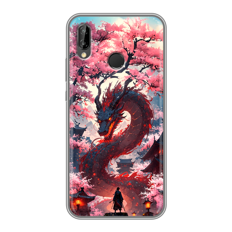 Силиконовый чехол на Huawei P20 Lite с принтом Дракон Японский Силиконовый чехол на Huawei P20 Lite с принтом Дракон Японский