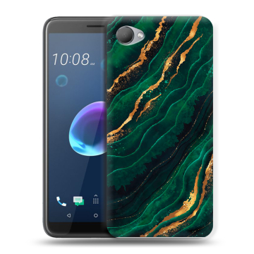 Силиконовый чехол на HTC Desire 12 с принтом Мрамор зеленое золото