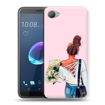 Силиконовый чехол на HTC Desire 12 с принтом Девушка и букет