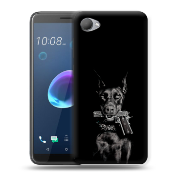 Силиконовый чехол на HTC Desire 12 с принтом Доберман и пистолет Силиконовый чехол на HTC Desire 12 с принтом Доберман и пистолет