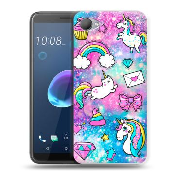 Силиконовый чехол на HTC Desire 12 с принтом Единороги