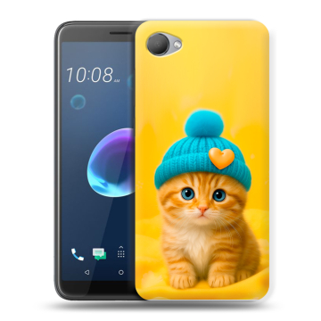 Силиконовый чехол на HTC Desire 12 с принтом Котенок в шапке