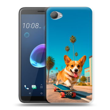 Силиконовый чехол на HTC Desire 12 с принтом Корги на скейте