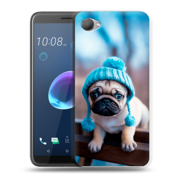 Силиконовый чехол на HTC Desire 12 с принтом Мопс в шапке