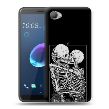 Силиконовый чехол на HTC Desire 12 с принтом Поцелуй скелетов