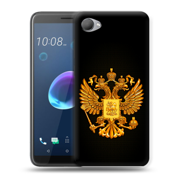 Силиконовый чехол на HTC Desire 12 с принтом Герб России желтый