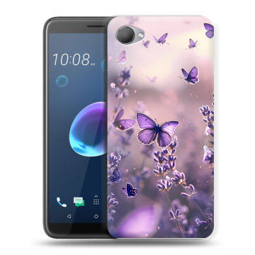 Силиконовый чехол на HTC Desire 12 с принтом бабочки и лаванда