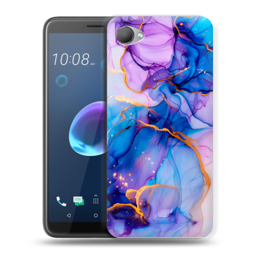 Силиконовый чехол на HTC Desire 12 с принтом синий мрамор