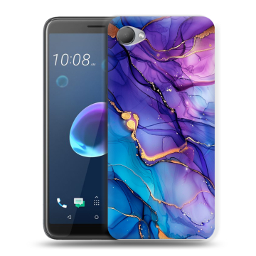 Силиконовый чехол на HTC Desire 12 с принтом синий мрамор Силиконовый чехол на HTC Desire 12 с принтом синий мрамор