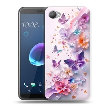 Силиконовый чехол на HTC Desire 12 с принтом цветы бабочки