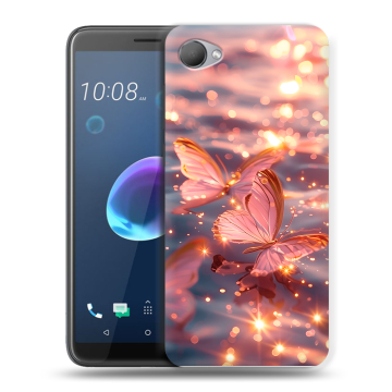 Силиконовый чехол на HTC Desire 12 с принтом бабочки розовые