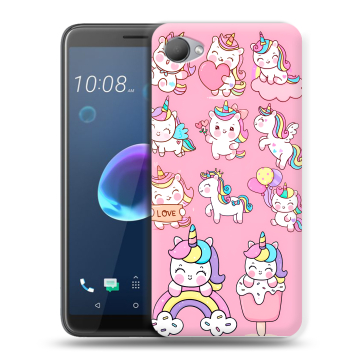 Силиконовый чехол на HTC Desire 12 с принтом Единороги и радуга