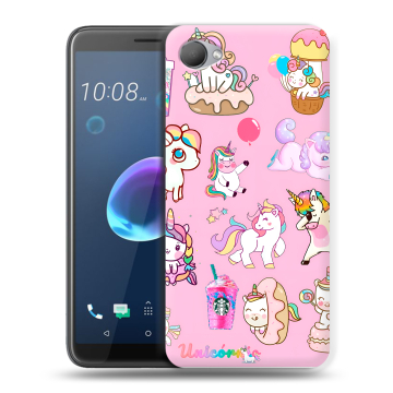 Силиконовый чехол на HTC Desire 12 с принтом розовые единороги