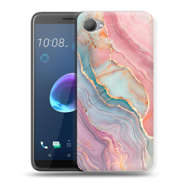 Силиконовый чехол на HTC Desire 12 с принтом розовый мрамор