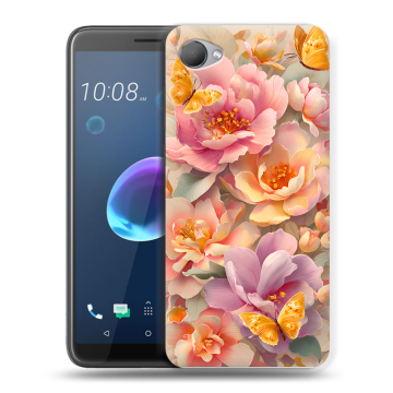 Силиконовый чехол на HTC Desire 12 с принтом Цветы и бабочки