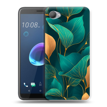 Силиконовый чехол на HTC Desire 12 с принтом Листья и золото