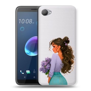 Силиконовый чехол на HTC Desire 12 с принтом девушка цветы