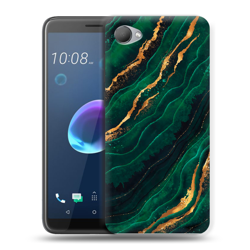 Силиконовый чехол на HTC Desire 12 с принтом Мрамор зеленое золото Силиконовый чехол на HTC Desire 12 с принтом Мрамор зеленое золото