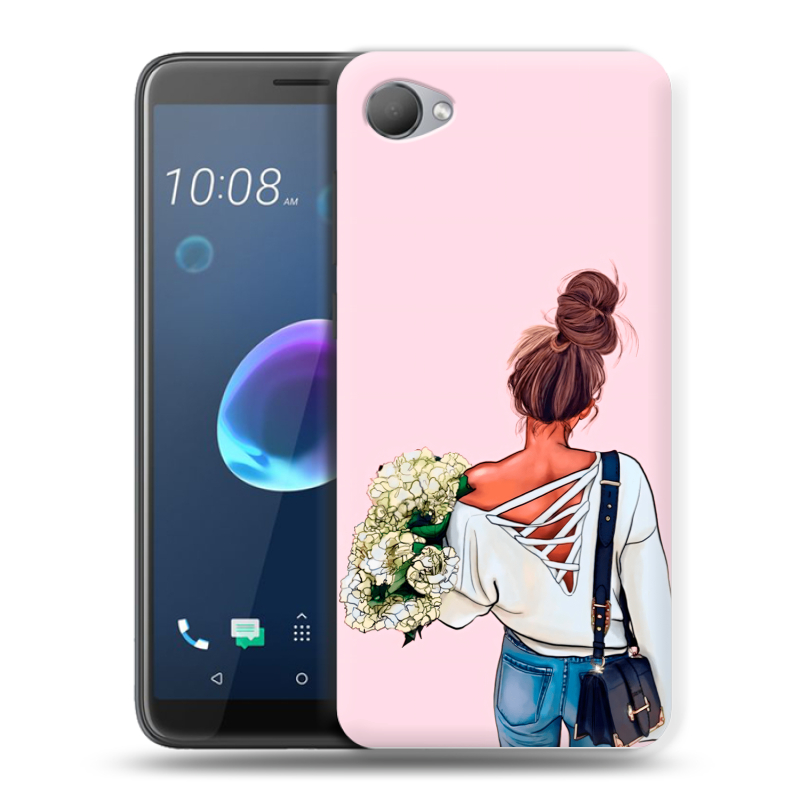 Силиконовый чехол на HTC Desire 12 с принтом Девушка и букет Силиконовый чехол на HTC Desire 12 с принтом Девушка и букет