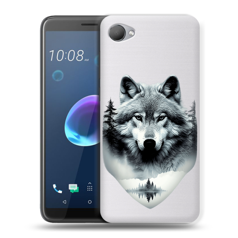 Пластиковый чехол на HTC Desire 12 с принтом Волк в лесу Пластиковый чехол на HTC Desire 12 с принтом Волк в лесу