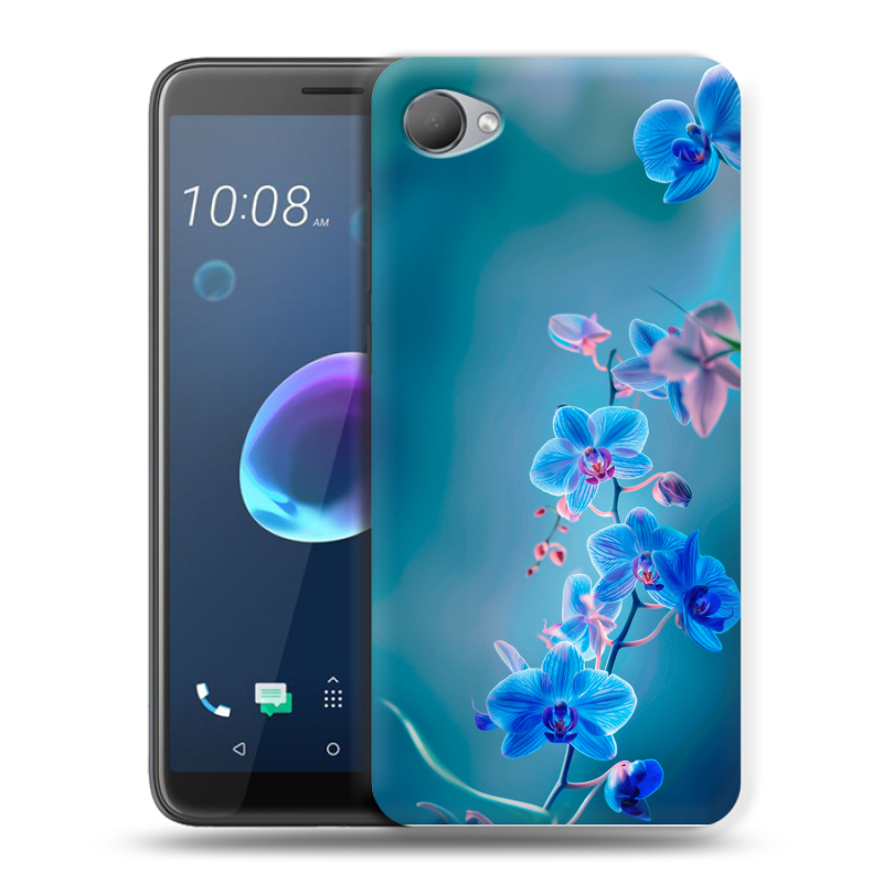 Пластиковый чехол на HTC Desire 12 с принтом Голубые цветы Пластиковый чехол на HTC Desire 12 с принтом Голубые цветы