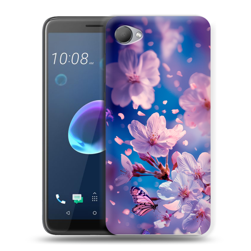Силиконовый чехол на HTC Desire 12 с принтом цветы бабочки Силиконовый чехол на HTC Desire 12 с принтом цветы бабочки