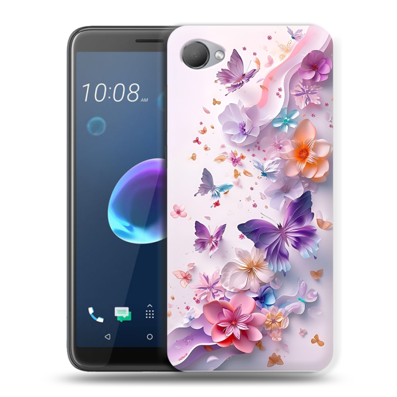 Силиконовый чехол на HTC Desire 12 с принтом цветы бабочки Силиконовый чехол на HTC Desire 12 с принтом цветы бабочки