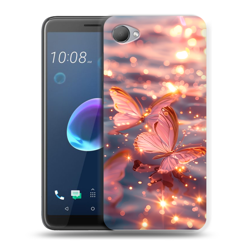 Пластиковый чехол на HTC Desire 12 с принтом бабочки розовые Пластиковый чехол на HTC Desire 12 с принтом бабочки розовые
