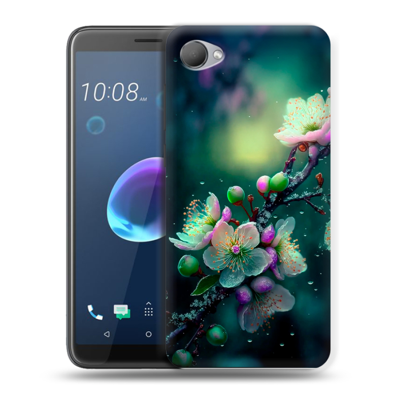 Силиконовый чехол на HTC Desire 12 с принтом Цветы и мрамор Силиконовый чехол на HTC Desire 12 с принтом Цветы и мрамор