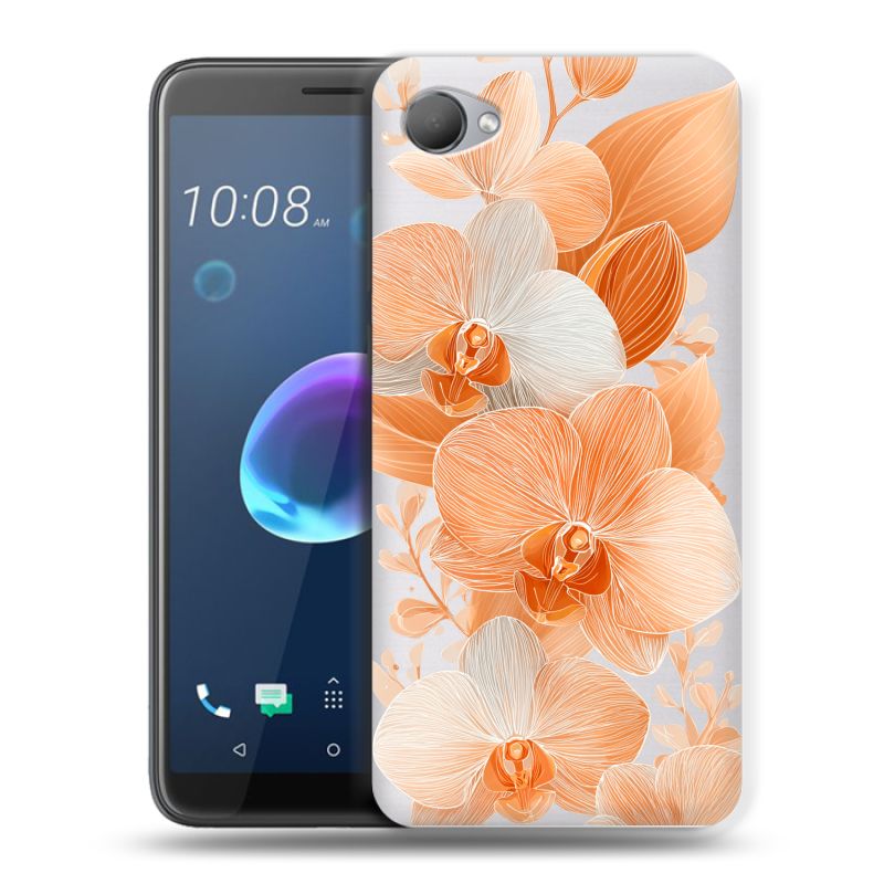 Пластиковый чехол на HTC Desire 12 с принтом Бежевые цветы Пластиковый чехол на HTC Desire 12 с принтом Бежевые цветы