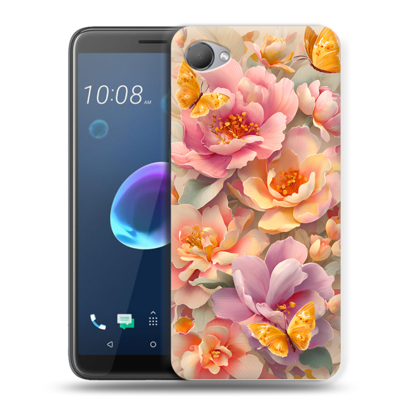 Пластиковый чехол на HTC Desire 12 с принтом Цветы и бабочки Пластиковый чехол на HTC Desire 12 с принтом Цветы и бабочки