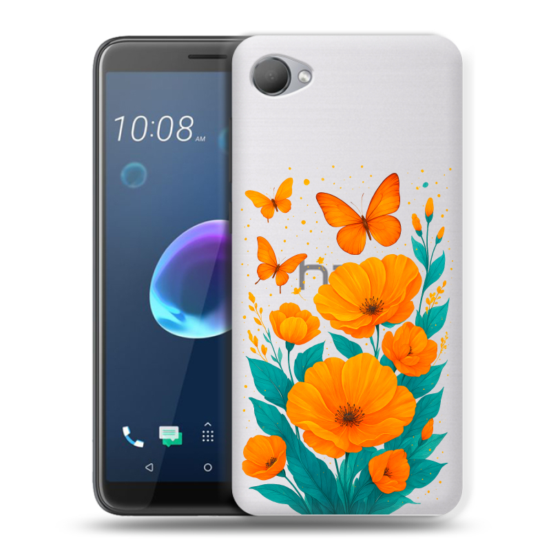 Силиконовый чехол на HTC Desire 12 с принтом цветы бабочки Силиконовый чехол на HTC Desire 12 с принтом цветы бабочки