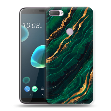 Силиконовый чехол на HTC Desire 12 Plus с принтом Мрамор зеленое золото Силиконовый чехол на HTC Desire 12 Plus с принтом Мрамор зеленое золото