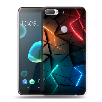 Силиконовый чехол на HTC Desire 12 Plus с принтом Абстракция неон
