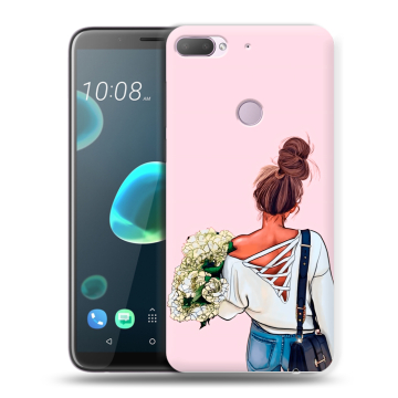 Силиконовый чехол на HTC Desire 12 Plus с принтом Девушка и букет