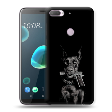 Силиконовый чехол на HTC Desire 12 Plus с принтом Доберман и пистолет