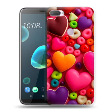 Силиконовый чехол на HTC Desire 12 Plus с принтом Сердечки