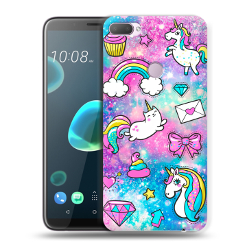 Силиконовый чехол на HTC Desire 12 Plus с принтом Единороги