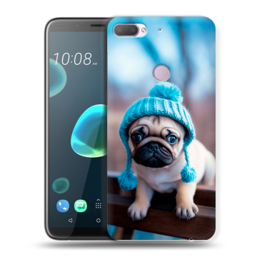 Силиконовый чехол на HTC Desire 12 Plus с принтом Мопс в шапке Силиконовый чехол на HTC Desire 12 Plus с принтом Мопс в шапке