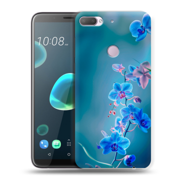Силиконовый чехол на HTC Desire 12 Plus с принтом Голубые цветы Силиконовый чехол на HTC Desire 12 Plus с принтом Голубые цветы