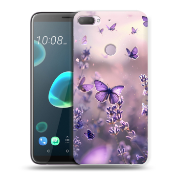 Силиконовый чехол на HTC Desire 12 Plus с принтом бабочки и лаванда