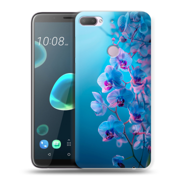 Силиконовый чехол на HTC Desire 12 Plus с принтом голубые орхидеи Силиконовый чехол на HTC Desire 12 Plus с принтом голубые орхидеи