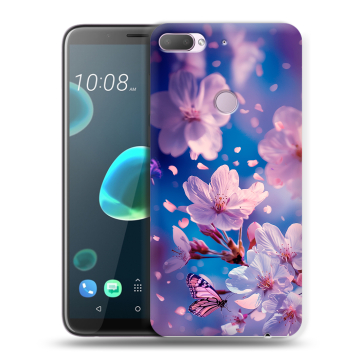 Силиконовый чехол на HTC Desire 12 Plus с принтом цветы бабочки Силиконовый чехол на HTC Desire 12 Plus с принтом цветы бабочки
