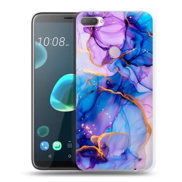Силиконовый чехол на HTC Desire 12 Plus с принтом синий мрамор Силиконовый чехол на HTC Desire 12 Plus с принтом синий мрамор