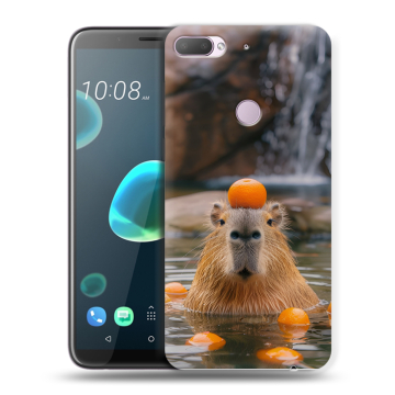 Силиконовый чехол на HTC Desire 12 Plus с принтом Капибара с апельсином Силиконовый чехол на HTC Desire 12 Plus с принтом Капибара с апельсином