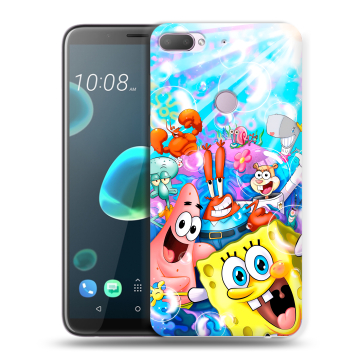 Силиконовый чехол на HTC Desire 12 Plus с принтом спанчбоб спанч боб